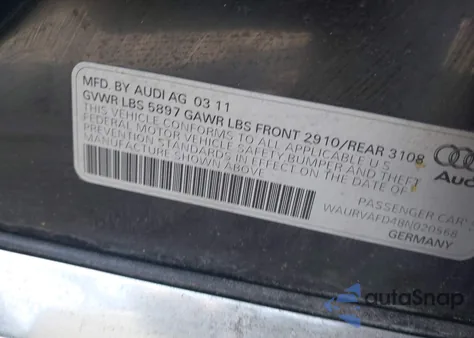 2011 Audi A8 L 4.2 из США, поврежденный, VIN WAURVAFD4BN020568